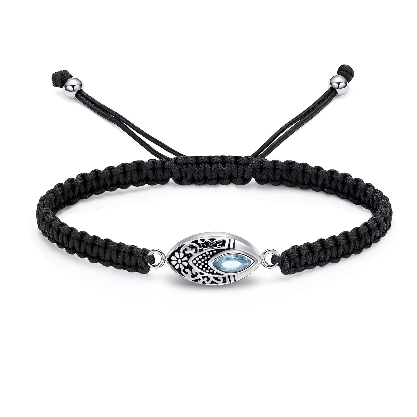 Ashes Keepsake Eye Crystal Urn Bracelet With Ornaments, Blue, Black, White, Purple Zirconia Cremation Jewelry For Women or Men