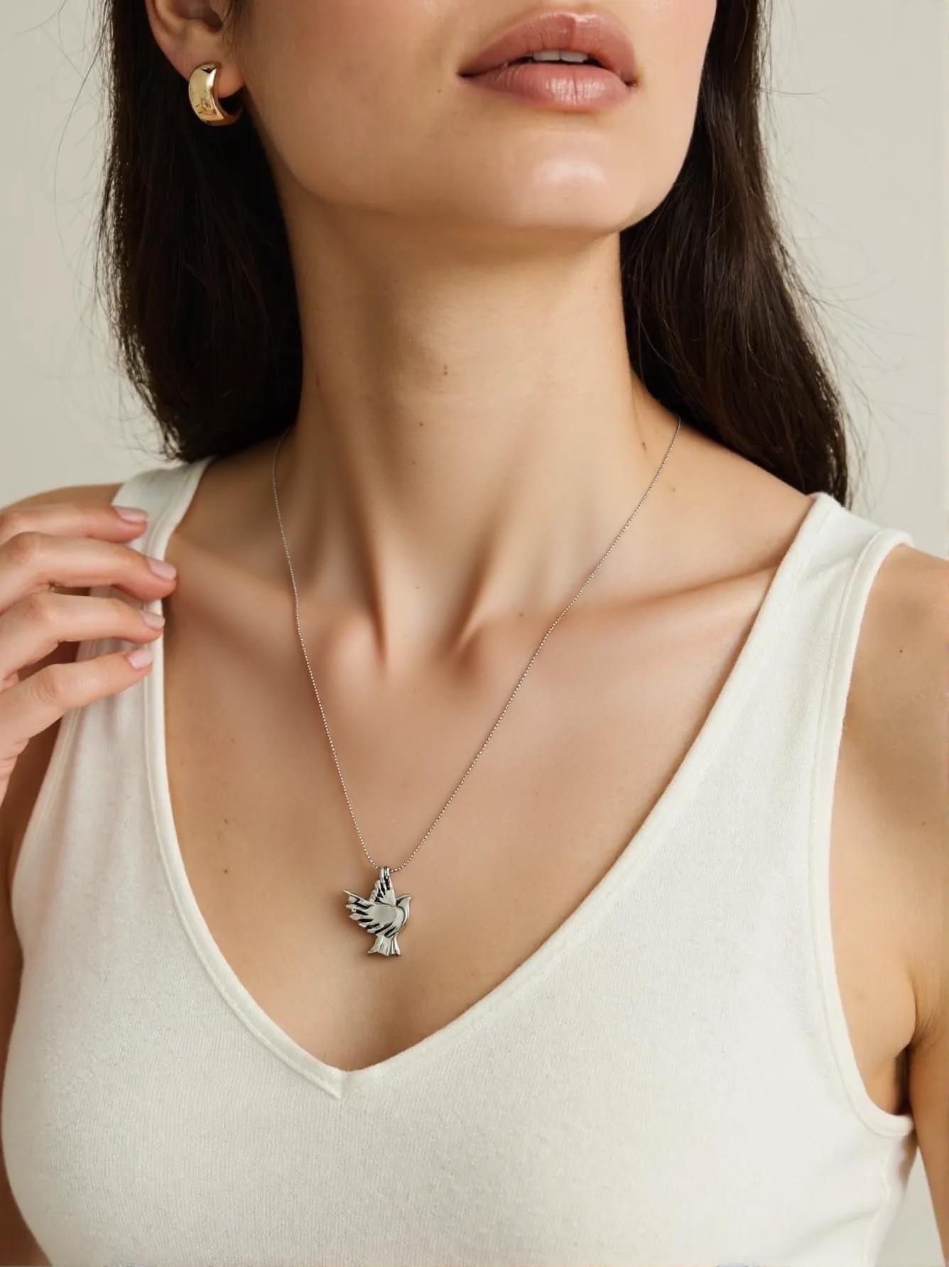 Ashes Keepsake Silver Pigeon Urn Cremation Jewelry For Cremains, Flying Bird Remembrance Necklace