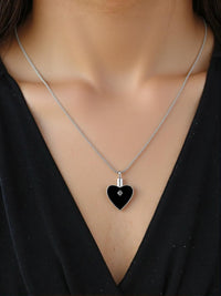 Ashes Keepsake Black Heart Cremation Necklace, Zirconia Stainless Steel Memorial Jewelry
