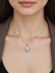Ashes Keepsake 925 Sterling Silver Zirconia Teardrop Urn Necklace For Cremains / Cremation Jewelry