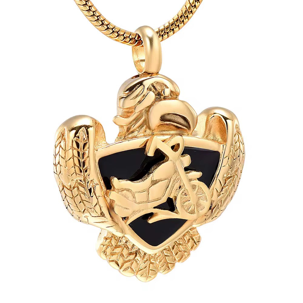 Ashes Keepsake Stainless Steel Eagle And Motorcycle Urn Cremation Jewelry For Humans, American Men’s Memorial CremationJewelry