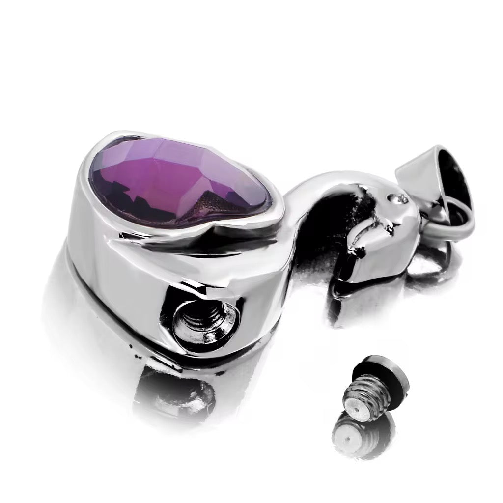 Ashes Keepsake Purple Heart Swan Urn Necklace For Remains, Swan Cremation Jewelry, Stainless Steel Remembrance Ash Pendant