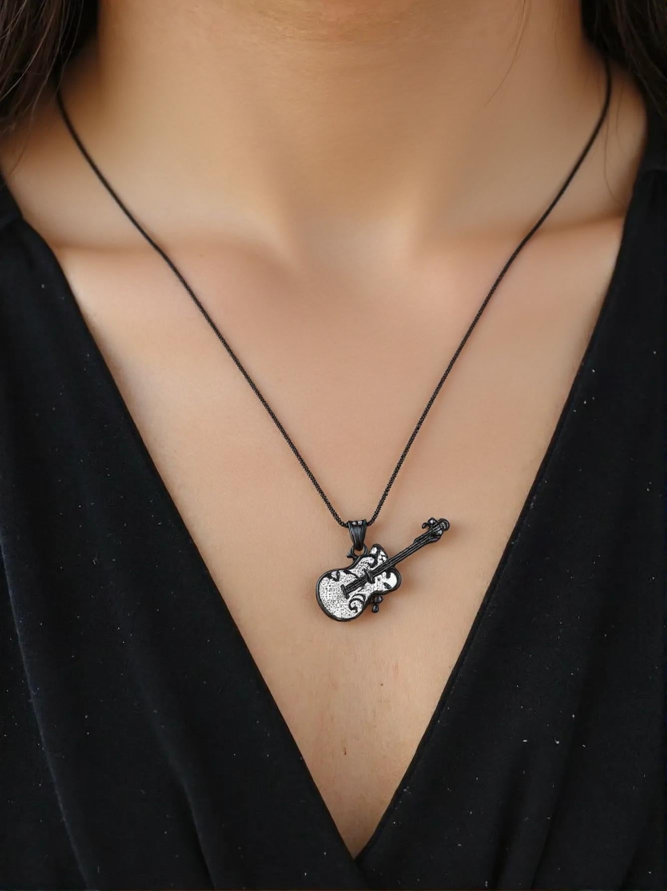 Ashes Keepsake Guitar Urn Necklace Holder For Musician’s Memory, Silver or Black Cremation Jewelry Pendant