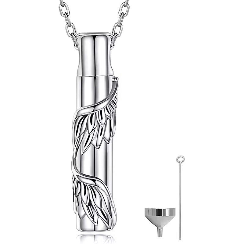 Ashes Keepsake Wings Cylinder Urn Necklace For Cremains, Cremation Pendant For Women Men