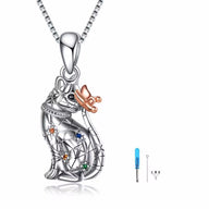 Ashes Keepsake 925 Sterling Silver Cat Urn Necklace For Pet Remains Adorned With Zirconia, Cat Shape Cremation Jewelry Pendant