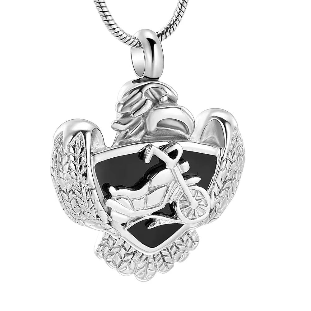 Ashes Keepsake Stainless Steel Eagle And Motorcycle Urn Cremation Jewelry For Humans, American Men’s Memorial CremationJewelry