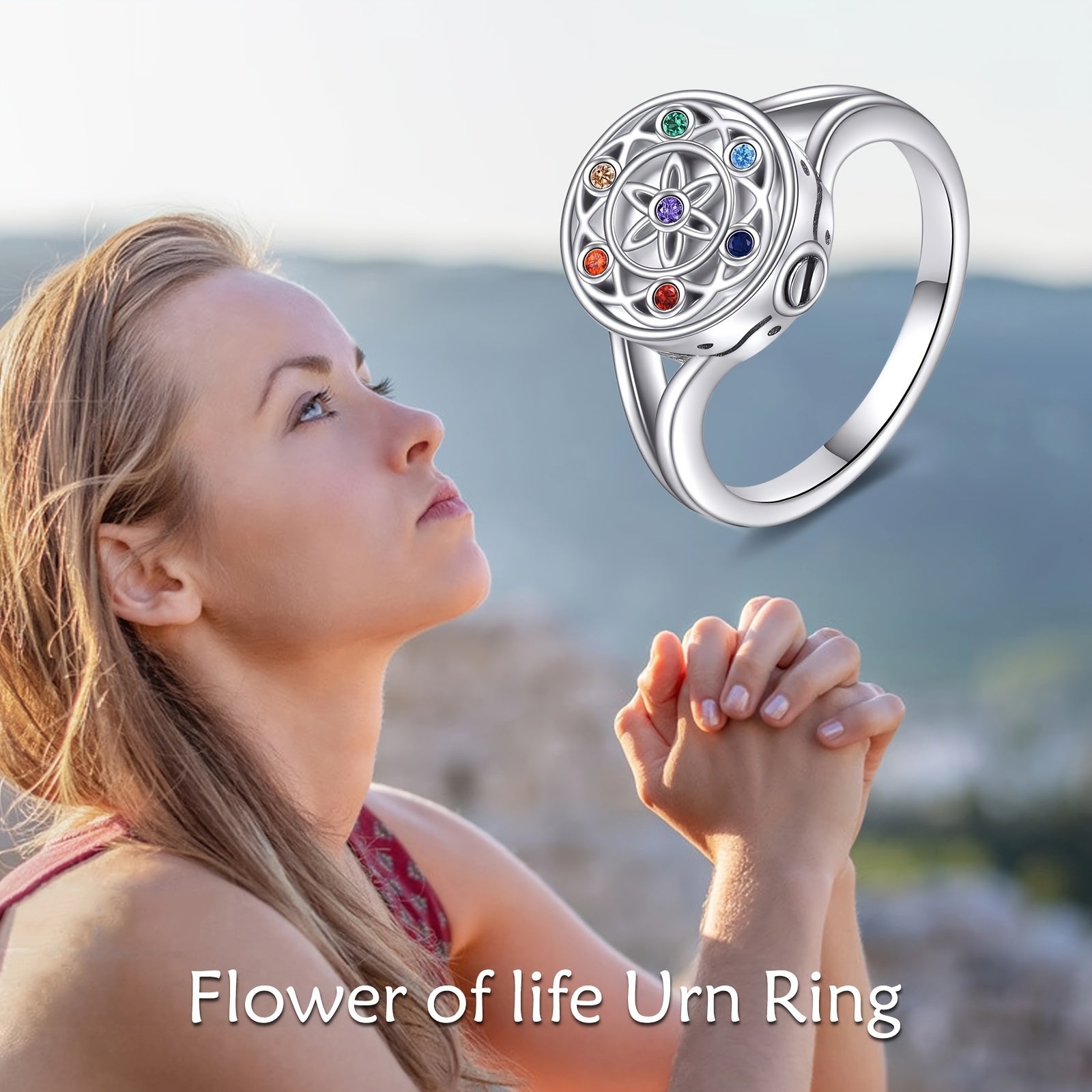 Ashes Keepsake 925 Sterling Silver Multicolor Cz Crystal Ring for Ashes -Women's Cremation Jewelry