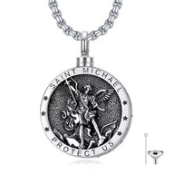 Ashes Keepsake 925 Sterling Silver Saint Michael Urn Necklace / Protect Us Cremation Jewelry
