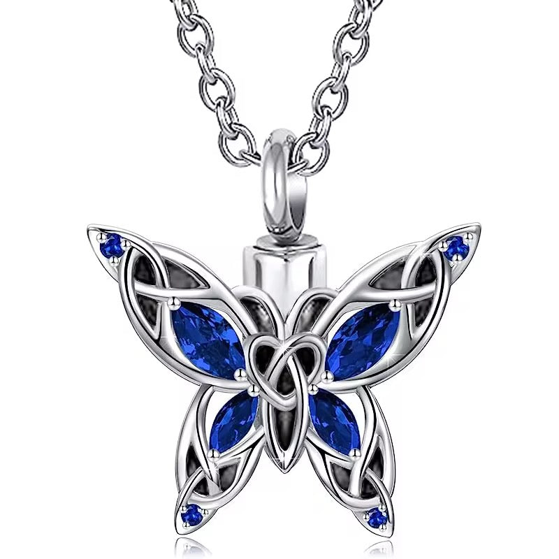 Ashes Keepsake Blue or Purple Butterfly Urn For Ashes Stainless Steel Cremation Jewelry