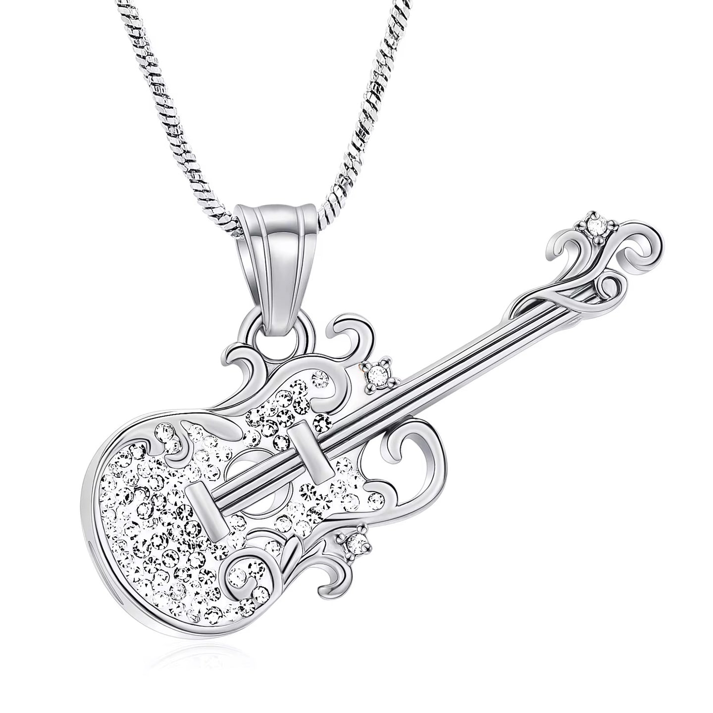 Ashes Keepsake Guitar Urn Necklace Holder For Musician’s Memory, Silver or Black Cremation Jewelry Pendant