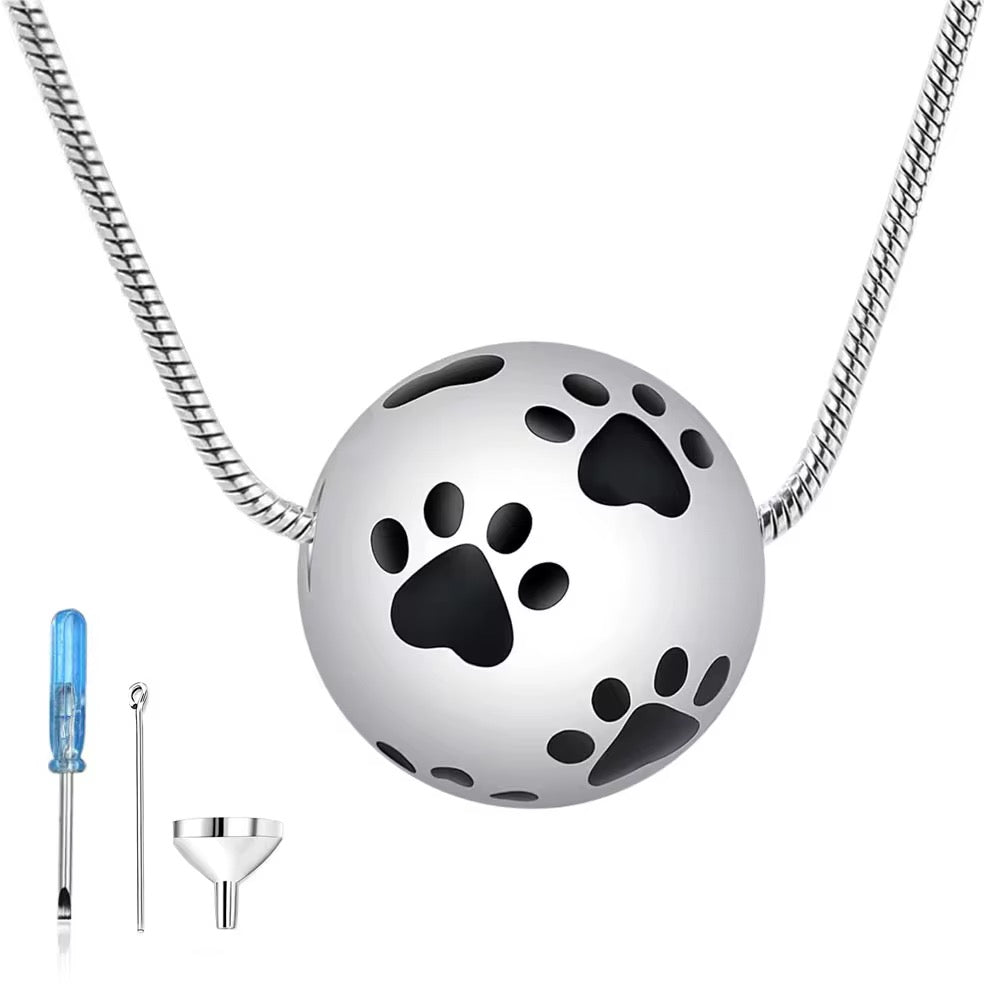 Ashes Keepsake Pet Cremation Jewelry Paw Print Ball