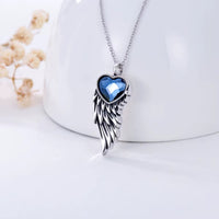 Ashes Keepsake 925 Sterling Silver Blue Heart And Wing Urn Necklace For Ashes / Memorial Jewelry