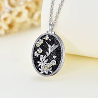 Ashes Keepsake 925 Sterling Silver Hummingbird Urn Necklace For Cremains / Flower and Bird Cremation Jewelry