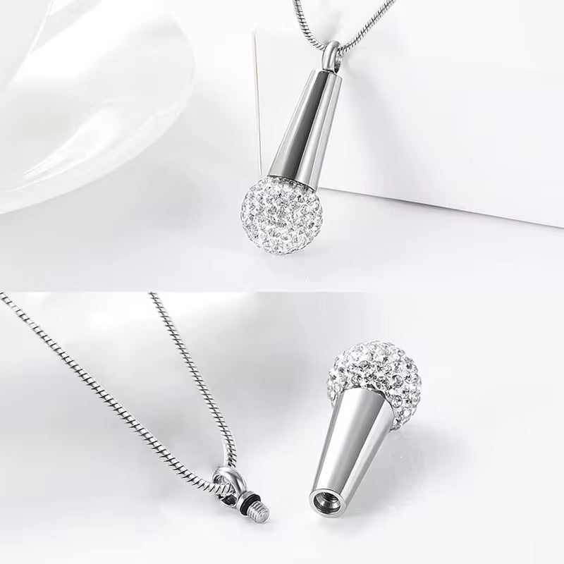 Ashes Keepsake Microphone Urn Necklace, Cremation Jewelry For Musician, Singer Urn Pendant