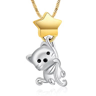 Ashes Keepsake Cat And A Star Urn Necklace For Human or Pet Ashes, Memorial Cremation Jewelry
