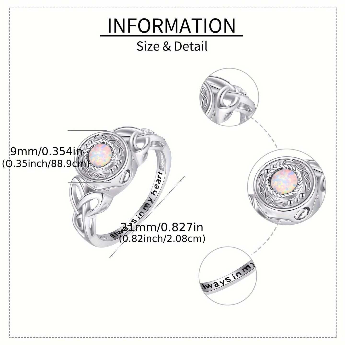 Ashes Keepsake Sterling Silver Round Opal Ring For Cremation Ashes