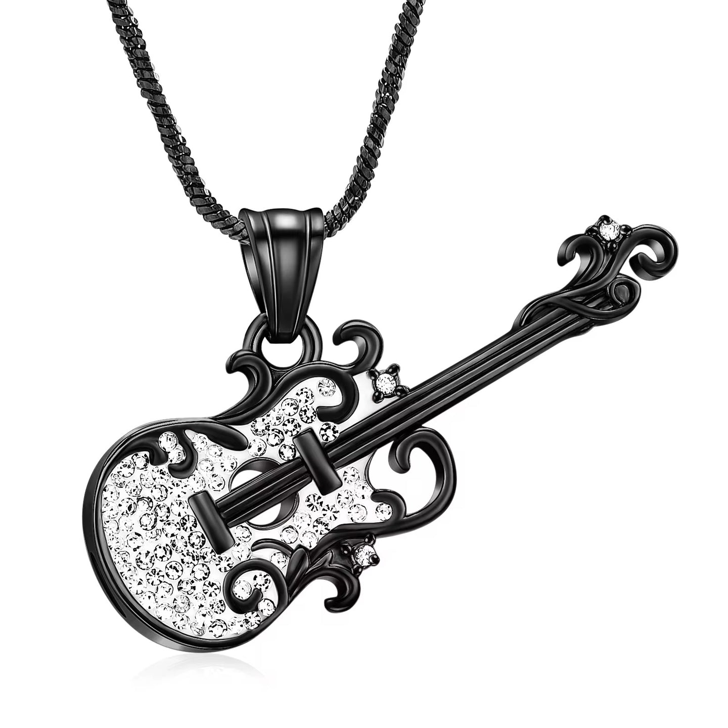 Ashes Keepsake Guitar Urn Necklace Holder For Musician’s Memory, Silver or Black Cremation Jewelry Pendant