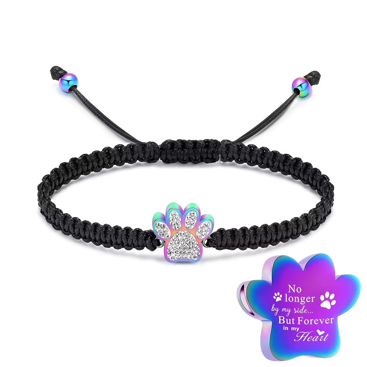 Ashes Keepsake No Longer By My Side, Forever in My Heart Pet Paw Urn Bracelet For Cremains, Cat, Dog Ash Holder Cremation Jewelry