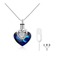 Ashes Keepsake 925 Sterling Silver Blue Heart Urn Necklace / Always in My Heart Cremation Jewelry