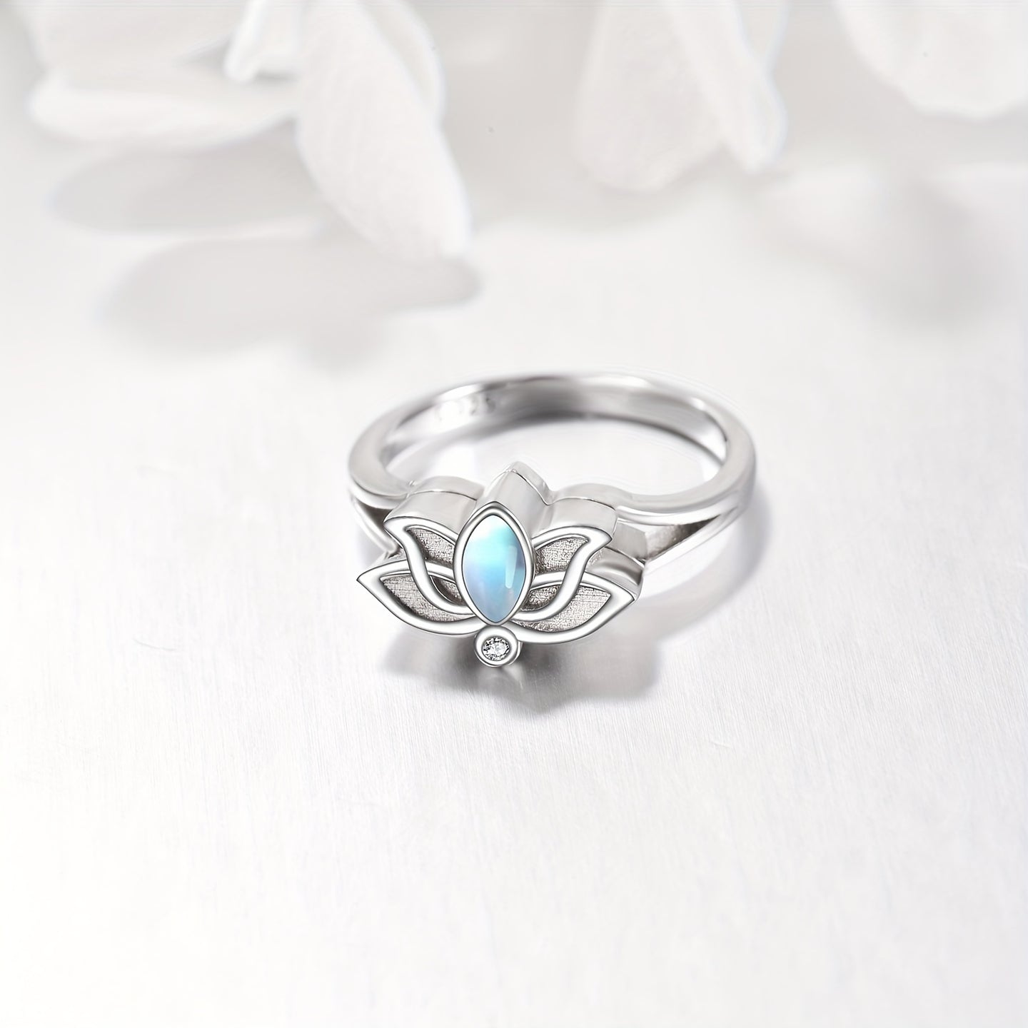 Ashes Keepsake 925 Sterling Silver Lotus Urn Ring For Ashes Moonstone Flower Cremation Jewelry For Women