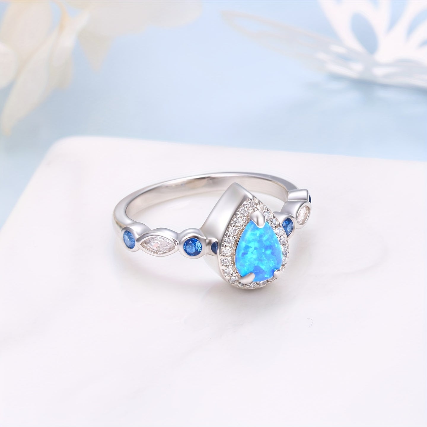 Ashes Keepsake 925 Sterling Silver Opal Teardrop Cremation Ring For Ashes