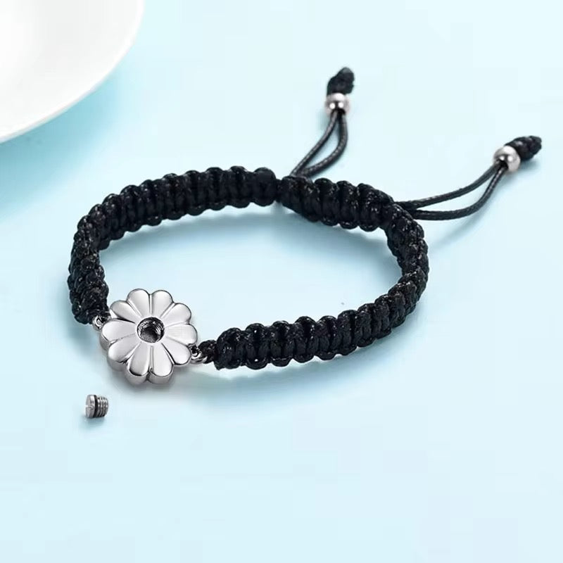 Ashes Keepsake Sunflower Daisy Urn Bracelet, Adjustable Stainless Steel Cremation Jewelry