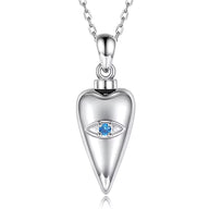 Ashes Keepsake Devil’s Eye Urn Necklace Amulet With Blue Zirconia Crystal, Stainless Steel Cremation Jewelry,