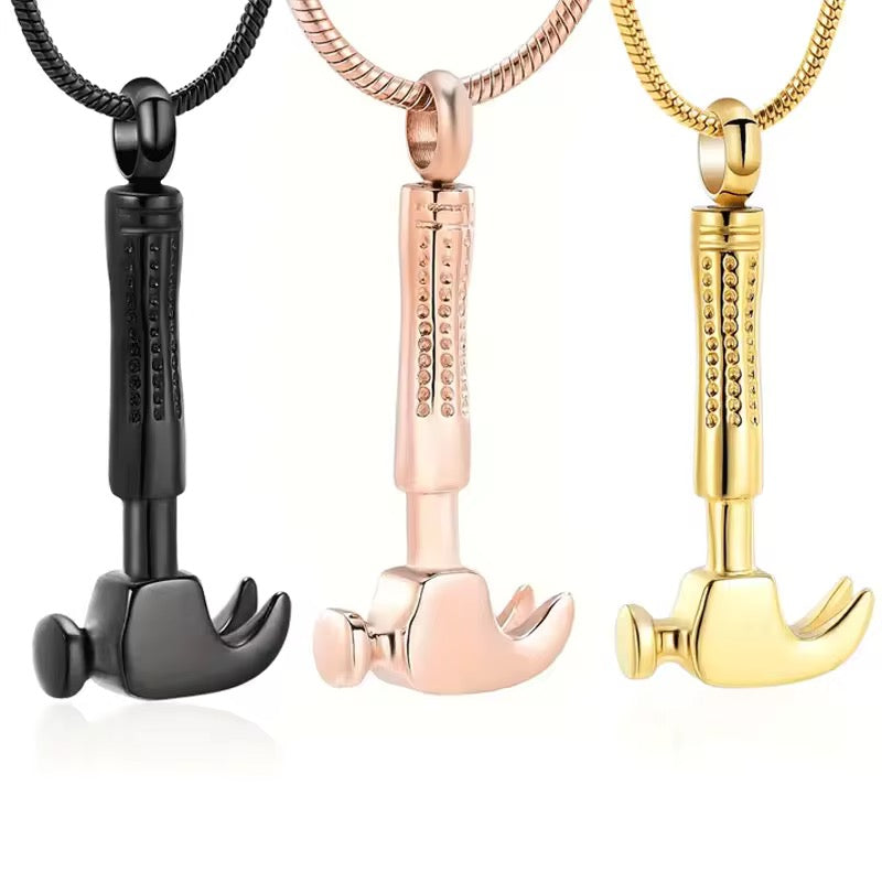 Ashes Keepsake Hammer Urn Necklace, Builder Handyman Cremation Jewelry, Craftsman’s Remembrance Necklace
