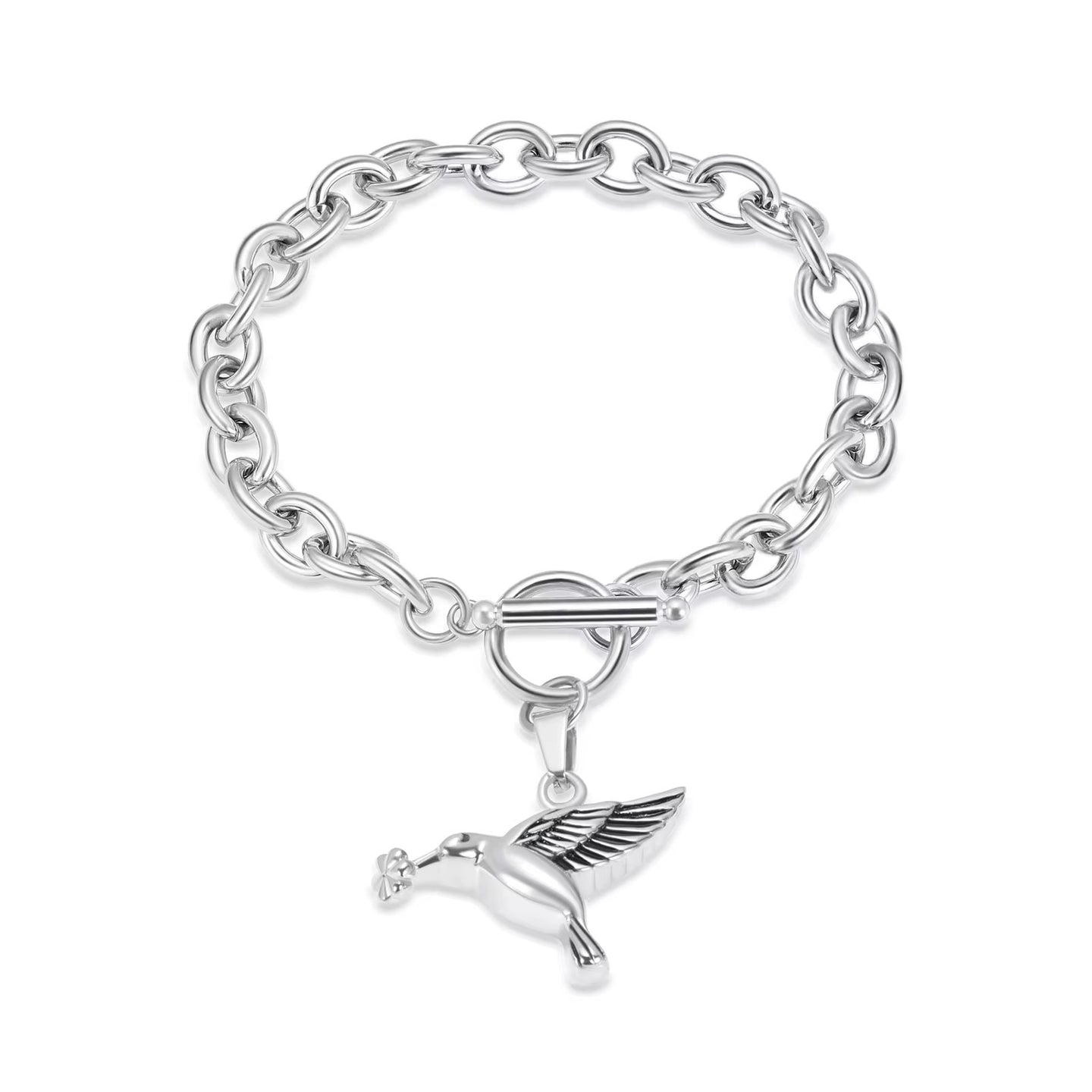 Ashes Keepsake Hummingbird Urn Bracelet For Remains, Stainless Steel Cremation Jewelry For Women