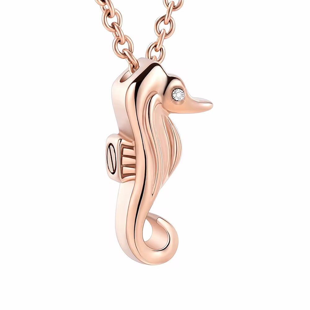 Ashes Keepsake Seahorse Cremation Jewelry, Stainless Steel Seahorse Urn Necklace Remains Holder