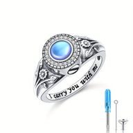 Ashes Keepsake 925 Sterling Silver Blue Opal Sunflower Urn Rings For Ashes / Women's Cremation Jewelry