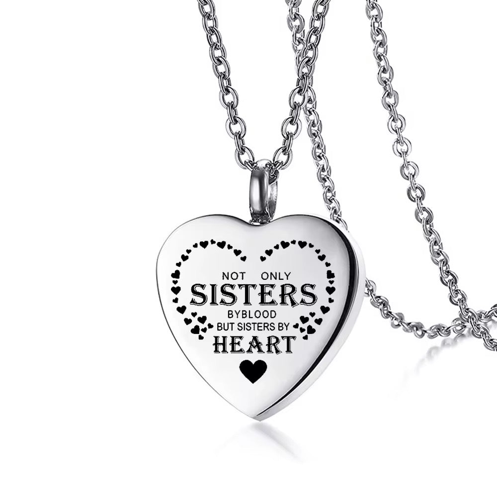 Ashes Keepsake Sisters Heart Urn Necklace For Cremains, Not Only Sisters By Blood But Sisters By Heart Ashes Pendant
