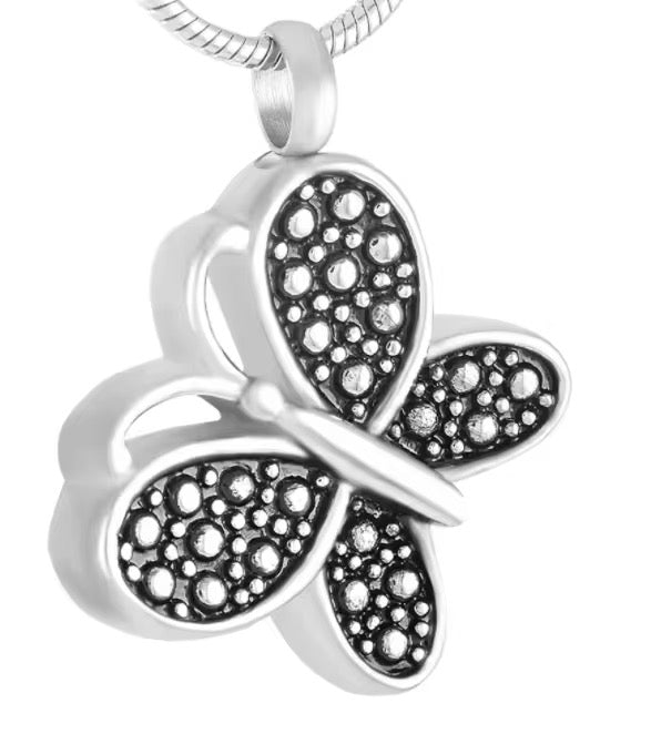 Ashes Keepsake Silver Butterfly Cremation Jewelry, Stainless Steel Remains Necklace