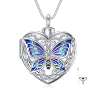 Ashes Keepsake 925 Sterling Silver Butterfly Urn Necklace With Photo Locket / Memorial Cremation Jewelry