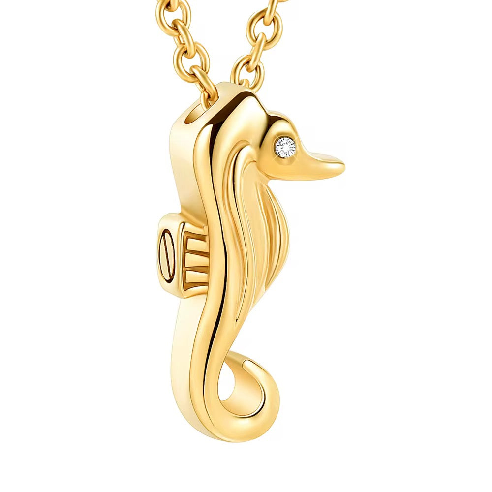 Ashes Keepsake Seahorse Cremation Jewelry, Stainless Steel Seahorse Urn Necklace Remains Holder
