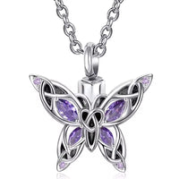Ashes Keepsake Blue or Purple Butterfly Urn For Ashes Stainless Steel Cremation Jewelry