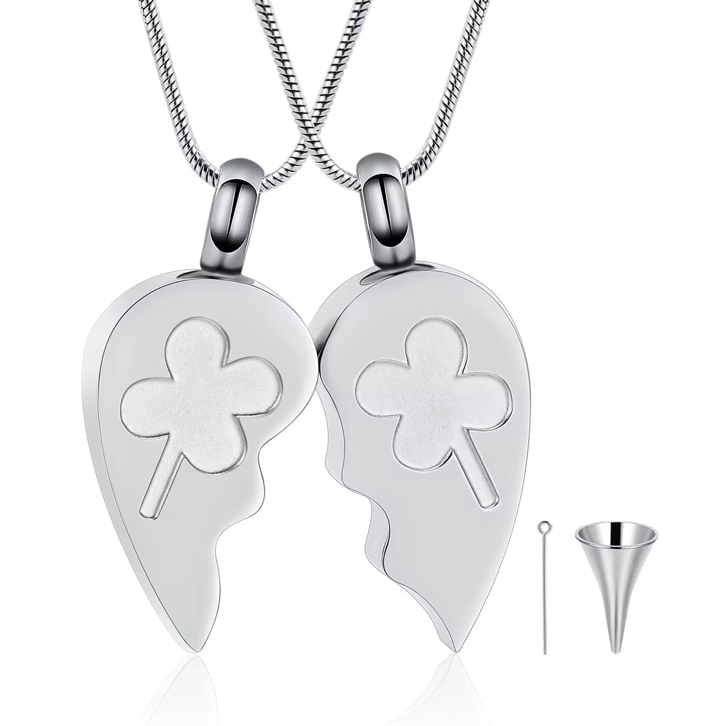Ashes Keepsake Two-Piece Lucky Clover Charm Urn Necklace For Remains, Stainless Steel Cremation Jewelry In Silver, Gold, Black, Multi