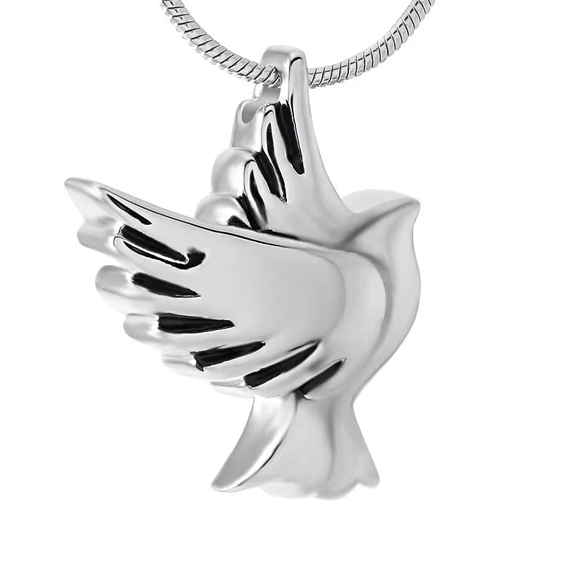 Ashes Keepsake Silver Pigeon Urn Cremation Jewelry For Cremains, Flying Bird Remembrance Necklace