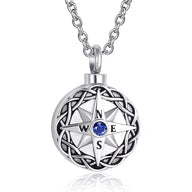 Ashes Keepsake Navigation Compass Urn Necklace With Deep Blue Crystal, Unisex Cremation Jewelry For Ashes