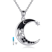 Ashes Keepsake 925 Sterling Silver Crescent Moon Urn Necklace With Star And Black Zirconia / Cremation Jewelry