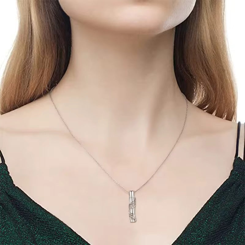 Ashes Keepsake Wings Cylinder Urn Necklace For Cremains, Cremation Pendant For Women Men