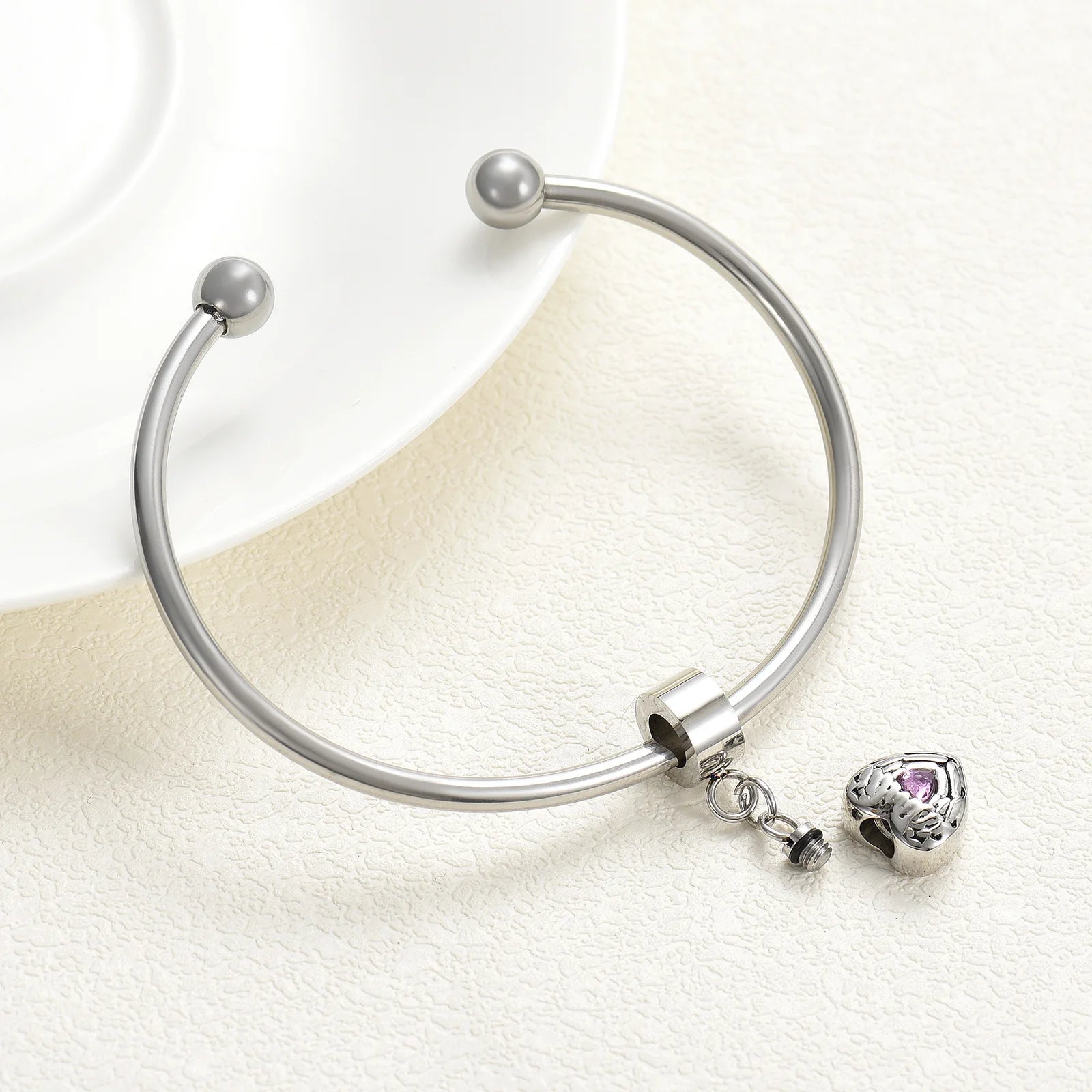 Crystal Heart Charm Urn Bracelet Stainless Steel
