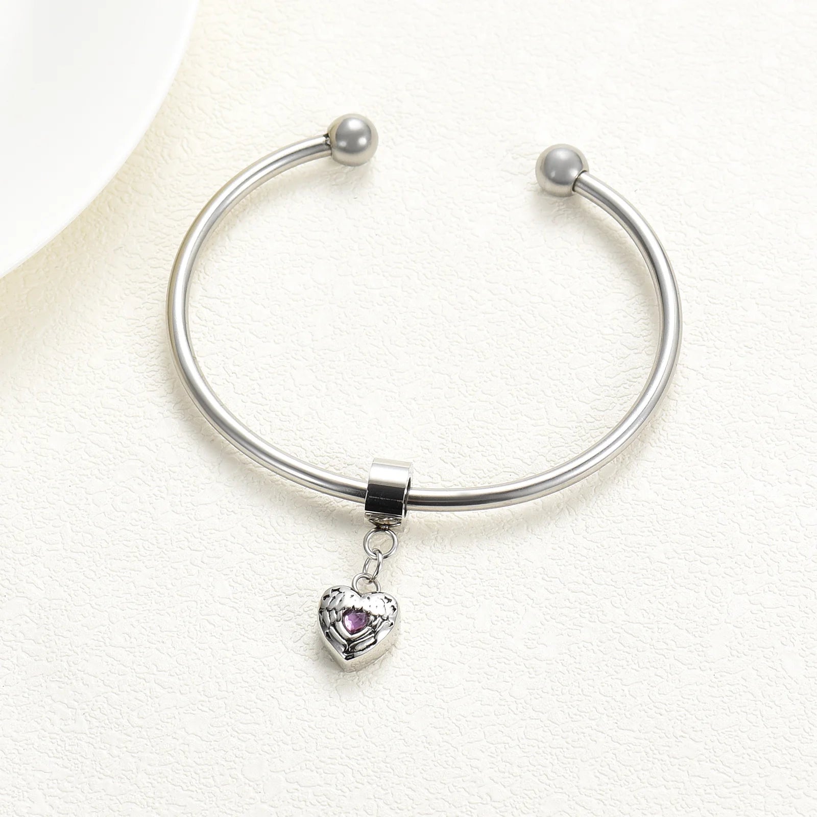 Crystal Heart Charm Urn Bracelet Stainless Steel