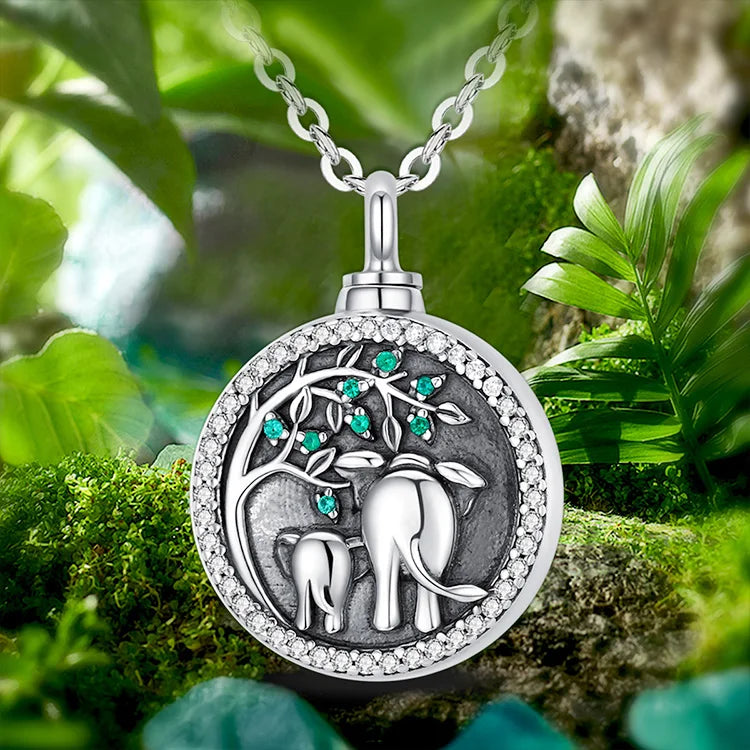 Sterling Silver Elephant Tree of life Urn Necklace