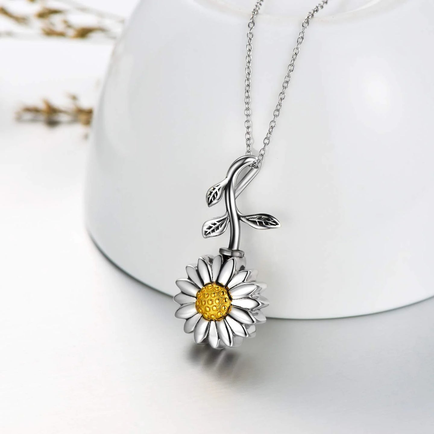 sunflower urn cremation necklace side