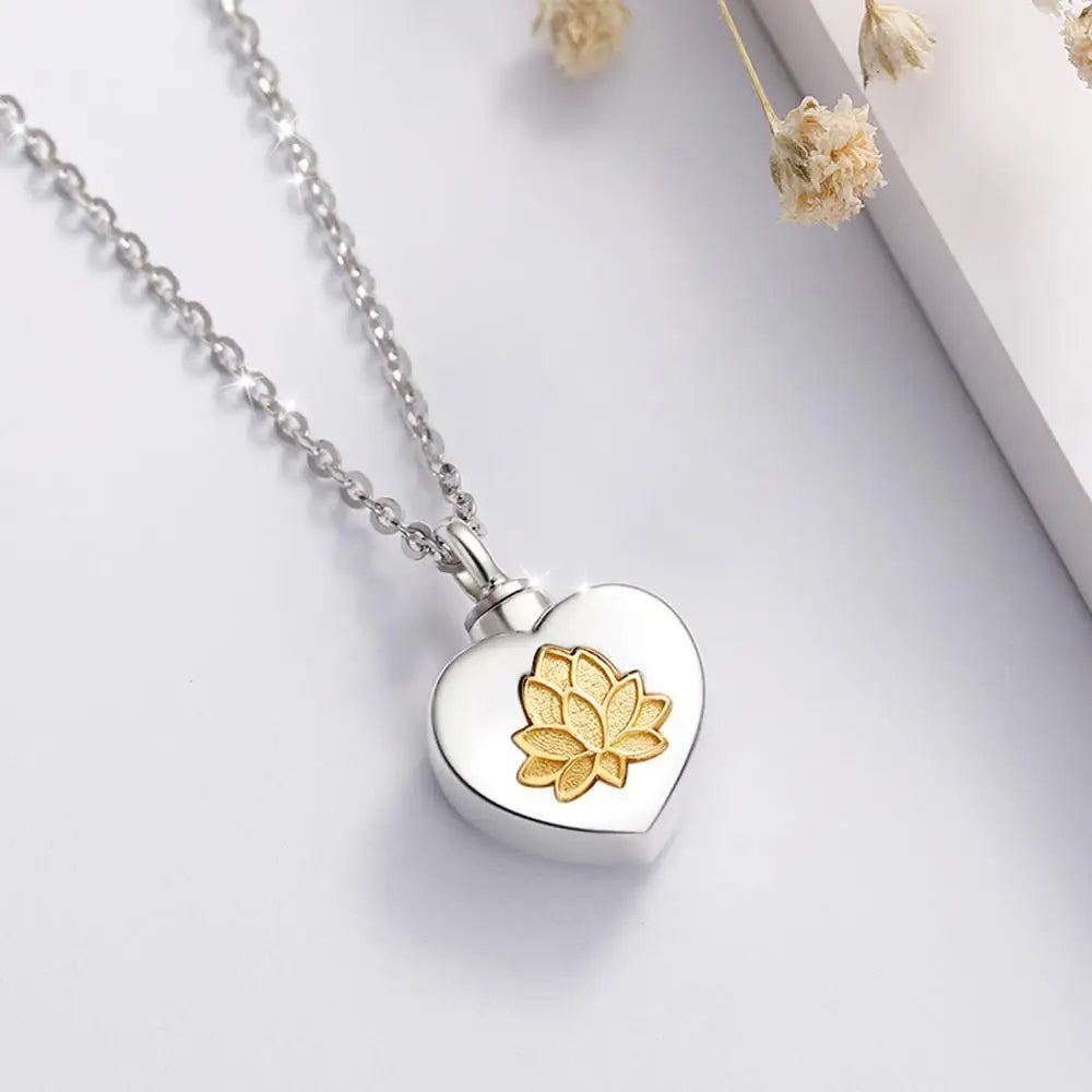 Sterling Silver Lotus Flower Keepsake Heart Urn Necklace