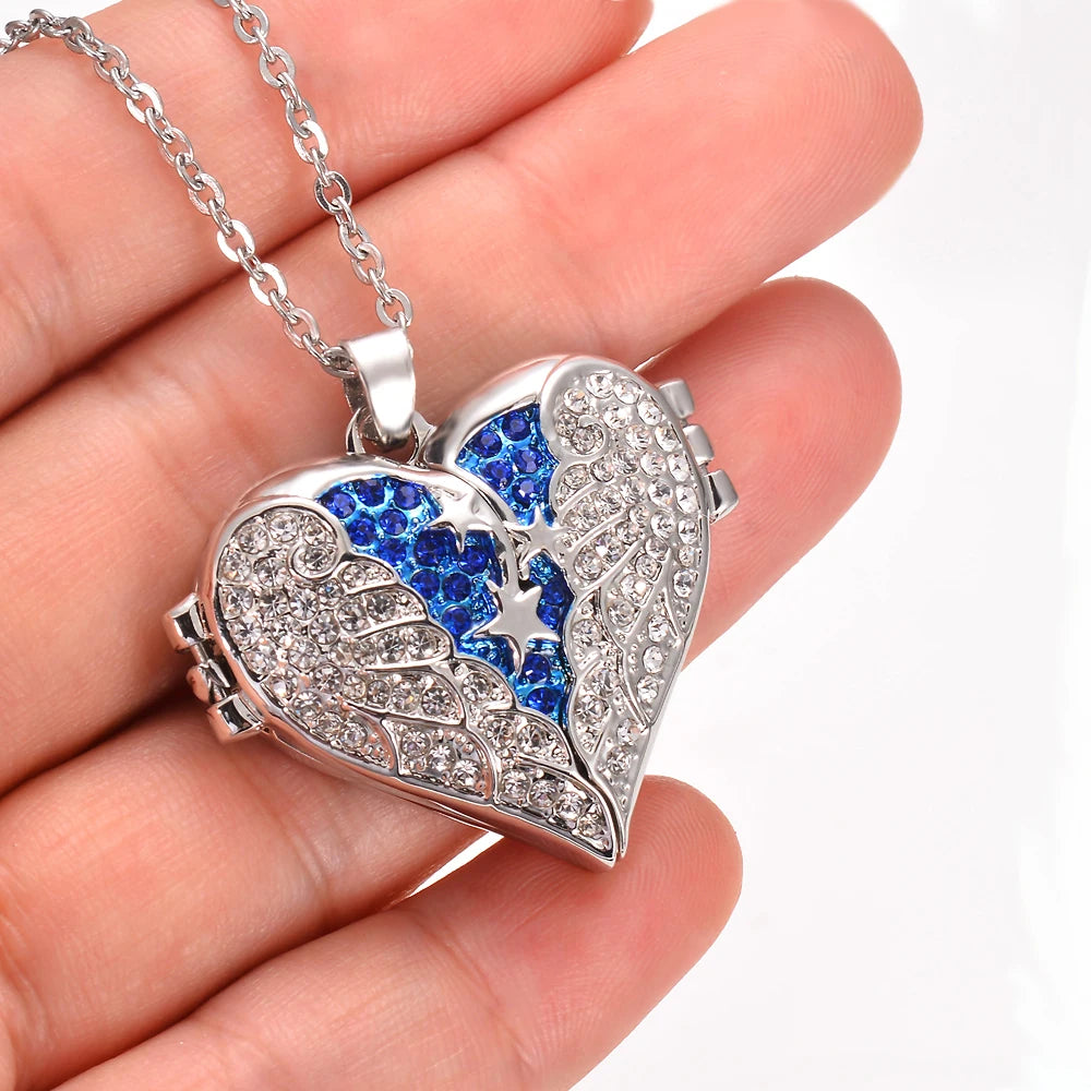 Cremation Jewelry Shining Crystal Heart Urn Pendant