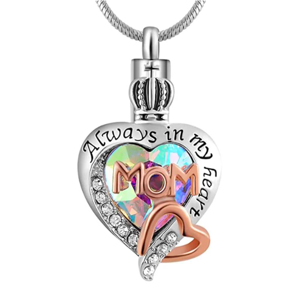 Stainless Steel Mom Ashes Cremation Jewelry / Personalized Heart Urn Necklace For Mom, Dad, Grandma, Grandpa