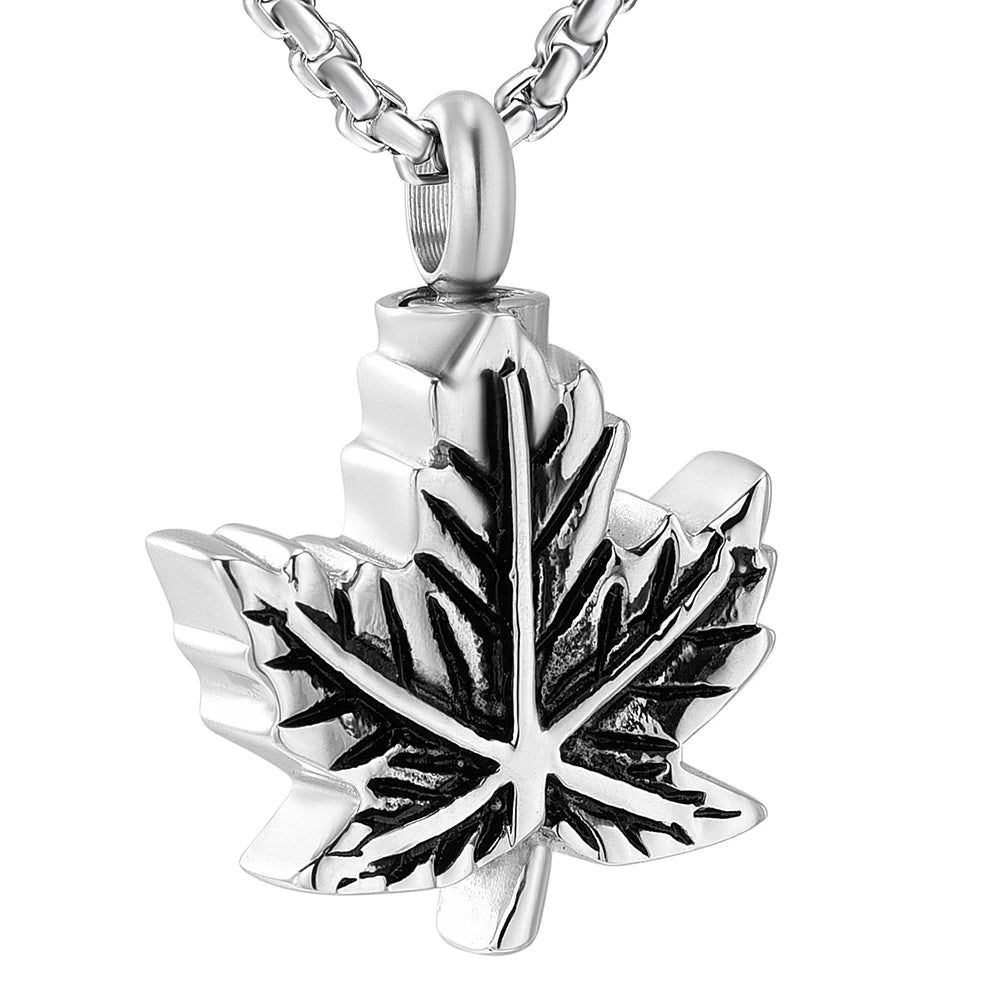 Ashes Keepsake Maple Leaf Urn Necklace, Stainless Steel Cremation Jewelry