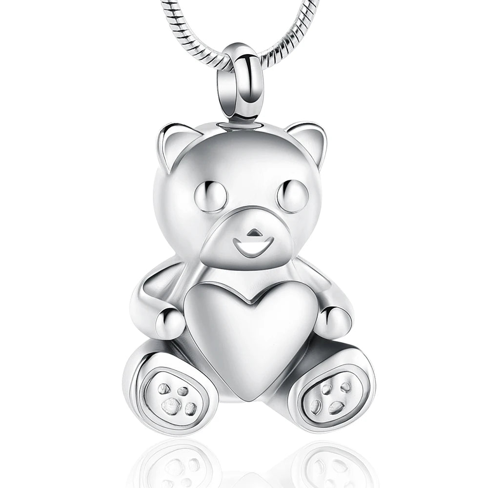 Teddy Bear Urn Necklace For Ashes Stainless Steel